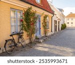 Visby, Sweden. Street with colorful buildings in historical Visby town. Scandinavia, Gotland, Northern Europe