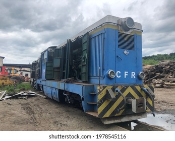 Viseu de Sus, Maramures, Romania: May 22 2021: Old diesel locomotive build in Romania years 1970s and used for narrow gauge railways