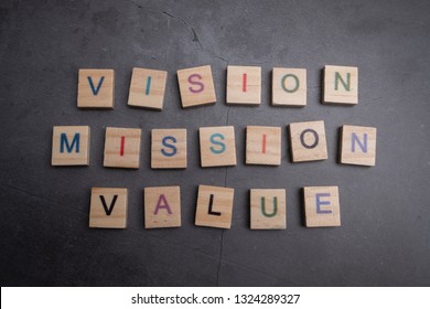 Vision, Mission, Value With Wooden Lettering Concept