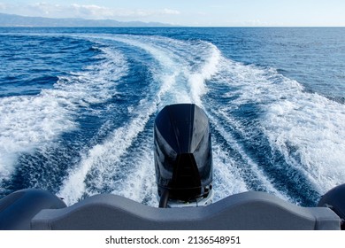 Vision Of A Motorboat Engine While It Is Underway