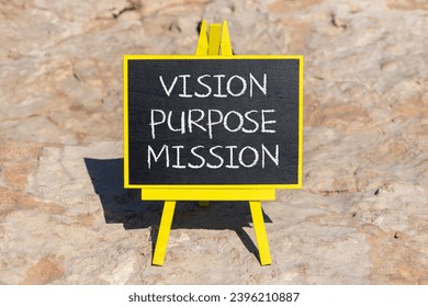 Vision purpose mission symbol. Concept word Vision Purpose Mission on beautiful black blackboard. Beautiful red stone background. Business motivational vision purpose mission concept. Copy space. - Shutterstock ID 2396210887