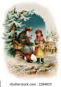 A Visit from Saint Nicholas - an early 1900's vintage greeting card illustration (see also image No. 34040)