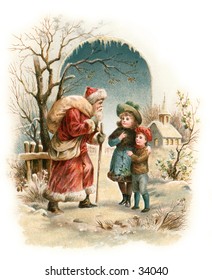 A Visit from Saint Nicholas - an early 1900s vintage greeting card illustration.