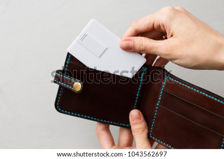 Visiting calling cards mockup sleeve cardholder pocket. Clear paper cards branding in grey wallet box. Logo design card