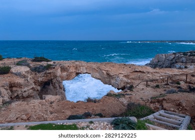 visiting the Crow's Arch Stonebridge during twilight on the south part of Cyprus