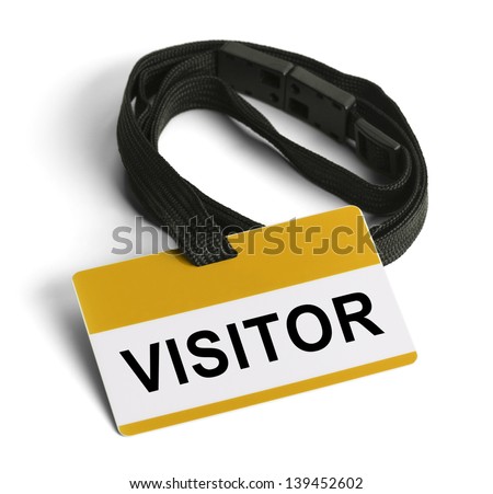 Visitor ID pass. Yellow and White Plastic Card. Isolated on White Background.