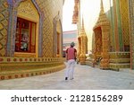 Visitor Walking Along the Circular Pagoda