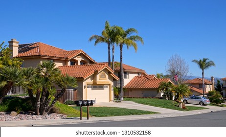 Vista, CA / USA - February 11, 2019: Typical Upper Middle Class Home In Southern California Suburb                               