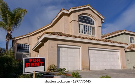 Vista, CA / USA - January 28, 2019: A Home For Rent In A Typical Southern California Suburb                              