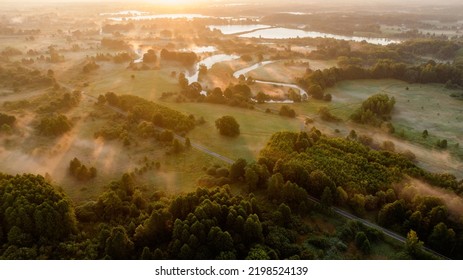 Vistula Oxbow Lake In The Fog At Sunrise