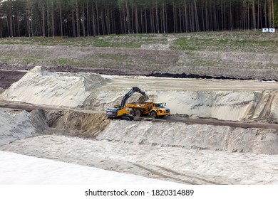 Vistula Spit, Poland - September 11, 2010: Construction of the Vistula Spit canal , official name Nowy Swiat ship canal in Poland