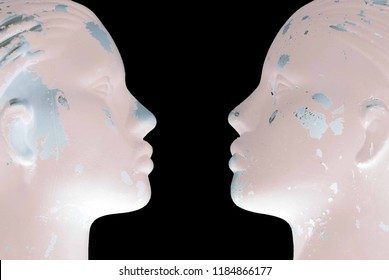 Visual Art. Two faces look on each other.  Monuments of clay, Ancient sculptures - Shutterstock ID 1184866177