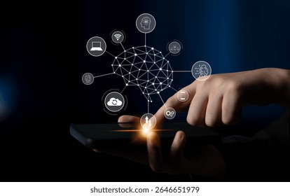 A visual of artificial intelligence network connecting AI, network, and system across a structured digital platform for seamless AI communication Latch