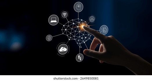 A visual of artificial intelligence network connecting AI, network, and system across a structured digital platform for seamless AI communication Latch