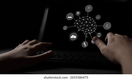 A visual of artificial intelligence network connecting AI, network, and system across a structured digital platform for seamless AI communication Latch