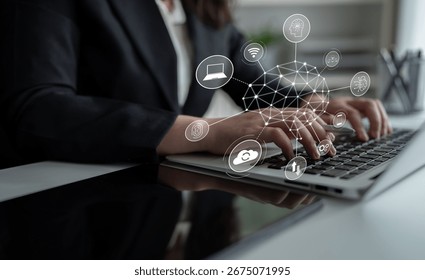 A visual of artificial intelligence network connecting AI, network, and system across a structured digital platform for seamless AI communication Latch