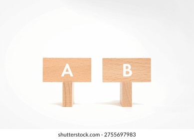 Visual comparison of A or B using minimalist props, authentic illustrative image for business blog and presentation eyecatcher.