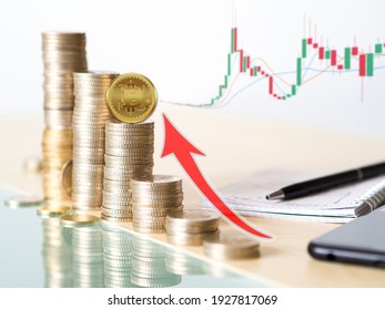visual concept showing the increase in value of the currency. Value increase photo made with bitcoins