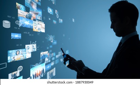 Visual contents concept. Social networking service. Streaming video. communication network. - Shutterstock ID 1887930049