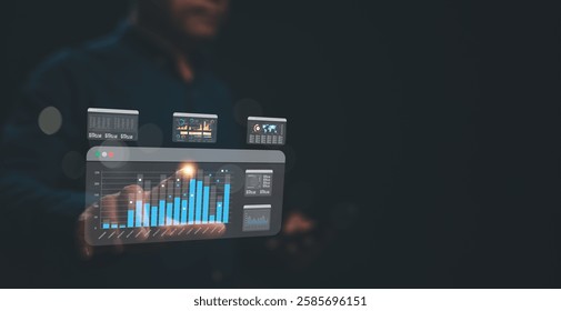 Visual Data Analysis in Action, Professional uses advanced data visualization tools to analyze and interpret complex datasets, enhancing decision-making and strategic planning in digital environment