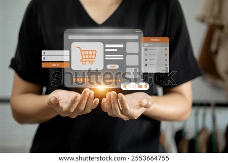 A visual display of an ecommerce platform with features like a shopping cart and user interface elements.