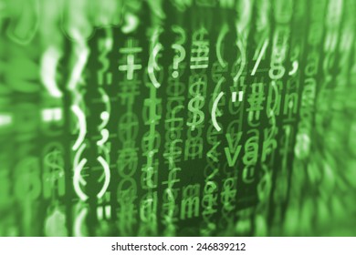 Visual modern display of data source code. Programming code abstract screen of software developer. Computer script. Green color. 