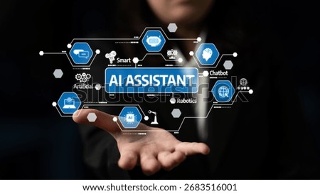 A visual representation of an AI assistant concept showcasing various technology icons related to chatbots and robotics, emphasizing the role of artificial intelligence in modern computing. Tessel