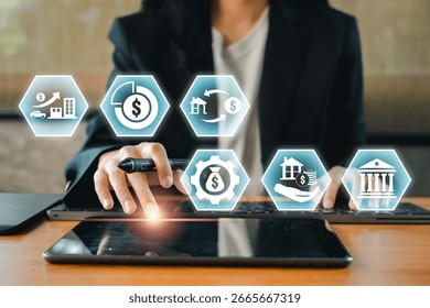 Visual representation of asset management using digital icons and technology for financial growth and investment strategies.