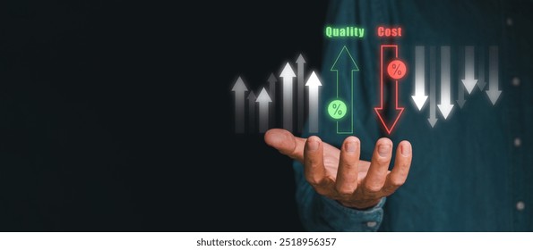 Visual representation of cost management with quality and cost indicators, illustrating business strategy and financial efficiency.