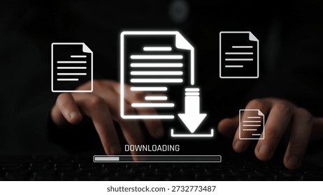 Visual representation of digital document downloading, showing file transfer, data access, and progress status for secure and efficient information retrieval Marrow