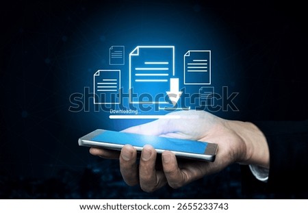 Visual representation of digital document downloading, showing file transfer, data access, and progress status for secure and efficient information retrieval Vouch