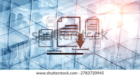 Visual representation of digital document downloading, showing file transfer, data access, and progress status for secure and efficient information retrieval Vouch