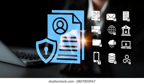 A visual representation of digital security featuring locked documents and user data, highlighting the importance of protection in technology and cybersecurity for modern businesses.