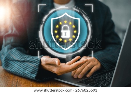 Visual representation of GDPR with a digital shield and lock, symbolizing data protection and privacy compliance.