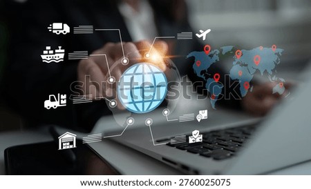 Visual representation of global supply chain management featuring logistics icons and digital connectivity, illustrating business operations and strategic planning in modern industries. Ledger