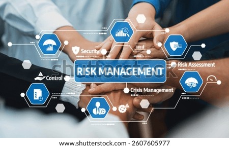 A visual representation of risk management featuring hands together in collaboration, symbolizing teamwork and strategic planning to mitigate business risks effectively. Amity