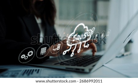 Visual representation of SaaS showing infrastructure, SaaS deployment, SaaS platform features, and SaaS integration model in digital environment. Muxer