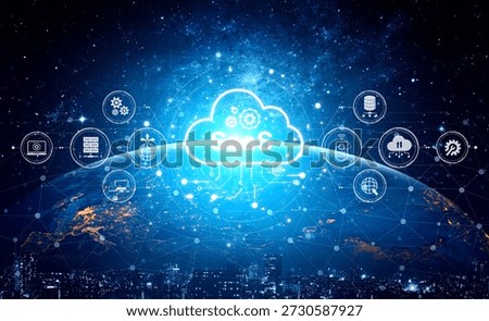 Visual representation of SaaS showing infrastructure, SaaS deployment, SaaS platform features, and SaaS integration model in digital environment. Spline
