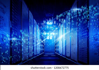 visualization of big data digital data streams in the data center. The concept of big data information technology.