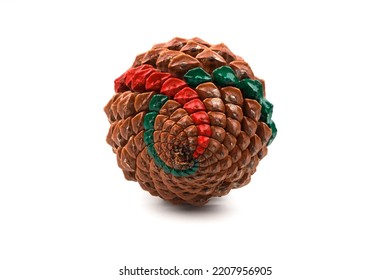 Visualization Of Fibonacci Spirals At A Natural Pine Cone Isolated On White Background