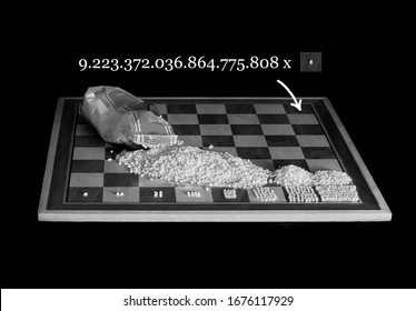 Visualization of what "exponential growth" means using the famous example with the chessboard and the rice grains doubling in each field