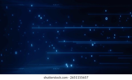 Visualize a captivating digital stream featuring glowing binary code against a dark background, symbolizing technology, data flow, and innovation in the digital age.
