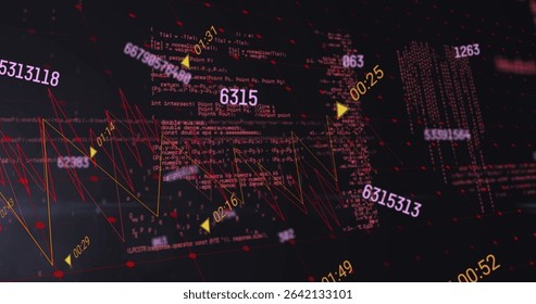 Visualizing abstract cluster projecting in digital grid, with code snippets red nodes yellow arrows. Data, technology, innovation, digital, analytics, futuristic, network