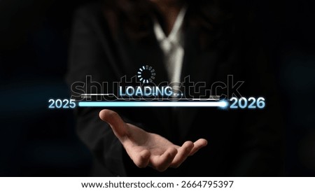 Visualizing the shift from 2025 to 2026. Progress bar symbolizing advancement, strategic foresight, yearly goal-setting, and business transformation for the upcoming year. Spline