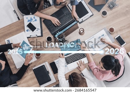 Visualizing the shift from 2025 to 2026. Progress bar symbolizing advancement, strategic foresight, yearly goal-setting, and business transformation for the upcoming year. Spline