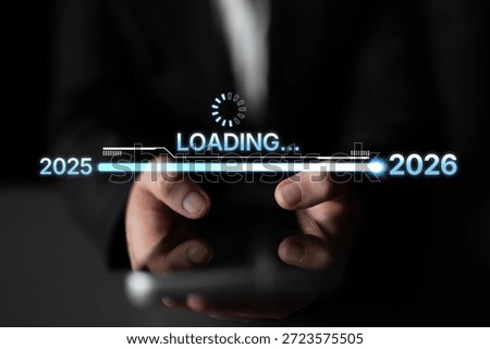 Visualizing the shift from 2025 to 2026. Progress bar symbolizing advancement, strategic foresight, yearly goal-setting, and business transformation for the upcoming year. Spline