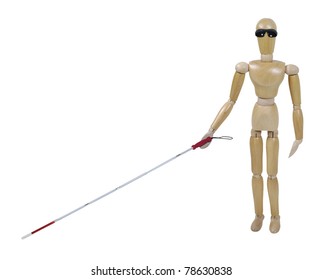 Visually Challenged Model With A White Cane With Caution Stripe And Blackout Glasses - Path Included