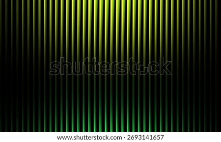 A visually striking abstract background featuring parallel vertical lines that emit a vibrant glow, transitioning smoothly from a deep green to a bright yellow hue.