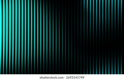 A visually striking abstract composition featuring luminous turquoise vertical lines against a deep, shadowy backdrop, evoking a sense of advanced technology and sleek design.