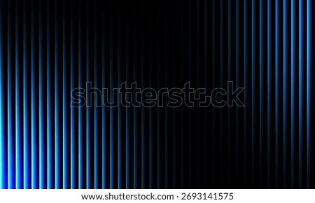 A visually striking abstract composition featuring luminous vertical lines in a vibrant blue hue against a deep, dark background, evoking a sense of advanced technology and digital.